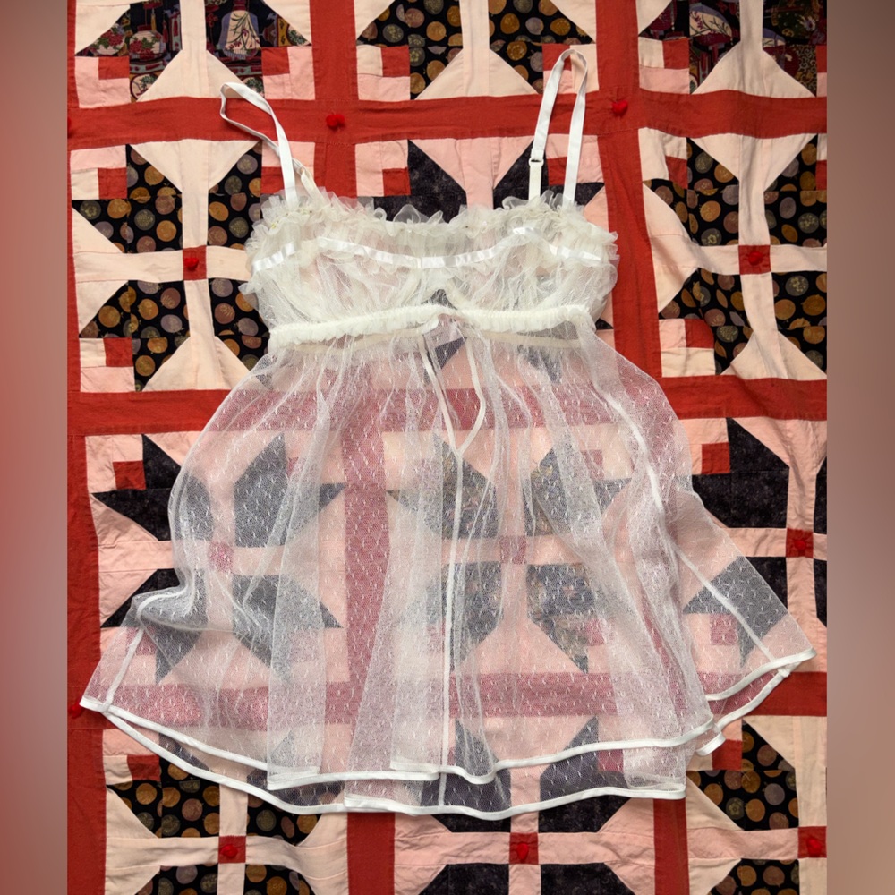 Y2K Victorias Secret Tulle Dotted BabyDoll Dress 36B XS/S - Picture 1 of 5